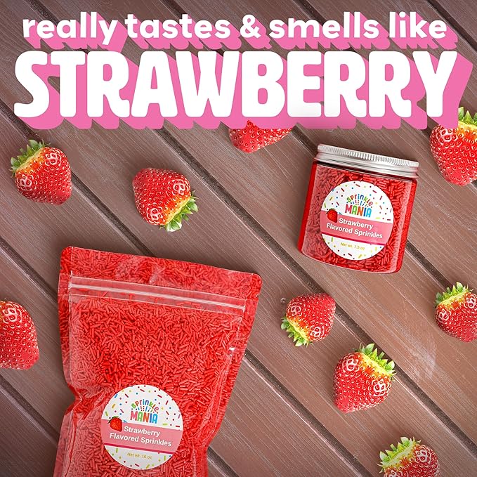 Flavored Strawberry Sprinkles for Ice Cream Drinks & Cake - Our Edible Strawberry Sprinkles Taste Just Like Strawberries - Our Flavored Jimmies Use Cane Sugar & Are Free from Red 3 & Red 40 (7.5oz)