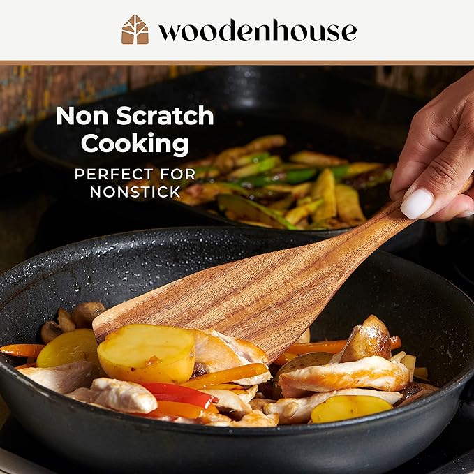 Wooden Spoons for Cooking – 10 Pc Teak Wood Utensil Set, Durable, Nonstick Safe & Heat Resistant with Ergonomic Handles