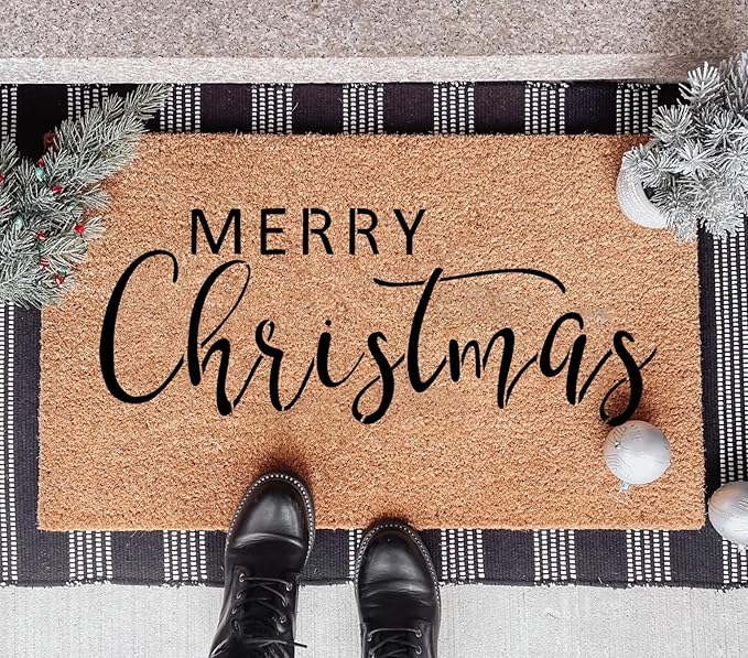 Christmas Stencils for Door Mats 27"x16" Christmas Doormat Stencils for Crafts Reusable Holiday Stencil for Painting on Wood Fabrics Door Mat Window Glass Decor