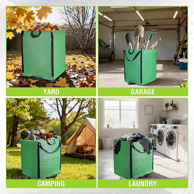 WORKPRO Heavy Duty 72-Gallon Reusable Yard Waste Bags, 3 Pack Self-standing Leaf and Lawn Bags with Reinforced Handles, Garden Waste Bags for Debris, Leaves, Grass, and Outdoor Recycling, Green