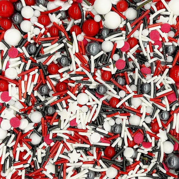 Dynastang Red & White & Black Sprinkles Mixed Style Edible Cake Decorations Cupcake Toppers Cookie Perfect for Cakes, Cupcakes, Desserts Toppings 3OZ