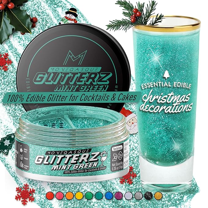 MONÉGASQUE Mint Green Edible Glitter for Drinks 10g – Edible Glitter for Cakes & Cocktails – Green Food Coloring Spray for Christmas Cake Decorations – Cocktail Drink Shimmer Powder – Cake Sprinkles