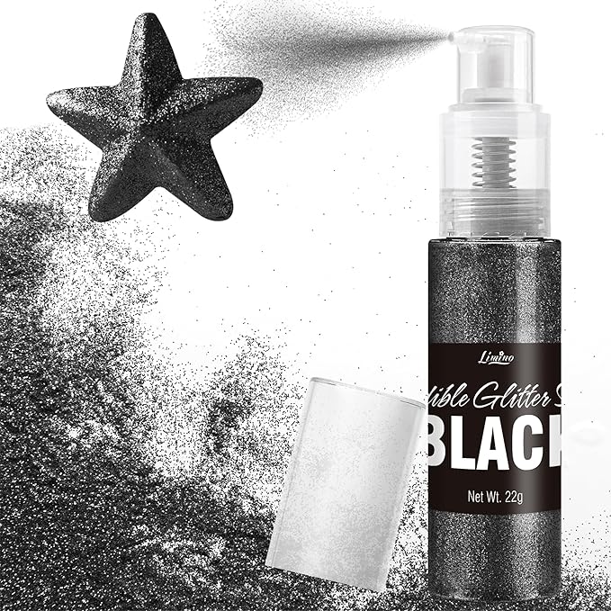 Edible Glitter Spray - 22g Edible Luster Dust Metallic Food Grade Glitter for Drinks, Cake Decorating, Baking - Edible Food Coloring Powder Shimmer Glitter for Cocktail, Icing, Candy (Black)