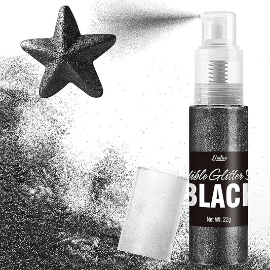 Edible Glitter Spray - 22g Edible Luster Dust Metallic Food Grade Glitter for Drinks, Cake Decorating, Baking - Edible Food Coloring Powder Shimmer Glitter for Cocktail, Icing, Candy (Black)