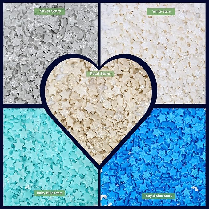 Confect Christmas Sprinkles | Frozen Sprinkles for Baking & Cake Decorative | Christmas jimmies sprinkles |stars Sprinkles Pack of 5 sprinkles -Blue, White, Gold and silver color sprinkles| Dessert Decorating - Frozen Sprinkles Toppings -5 Oz