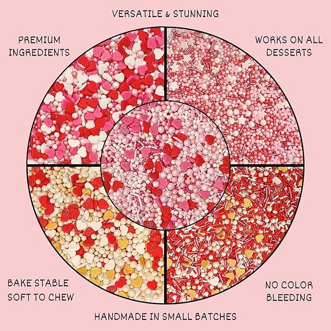 Confect Red, Pink & White Pearls Sprinkles | Mix Heart & Valentine Sprinkles | Sprinkles for Baking & Cake Decorative | Edible sprinkle Assorted Pack of 5 - Vegan, Gluten-Free, Nut-Free, Soy-Free, Dairy-Free, Palm Oil-Free -5 Oz