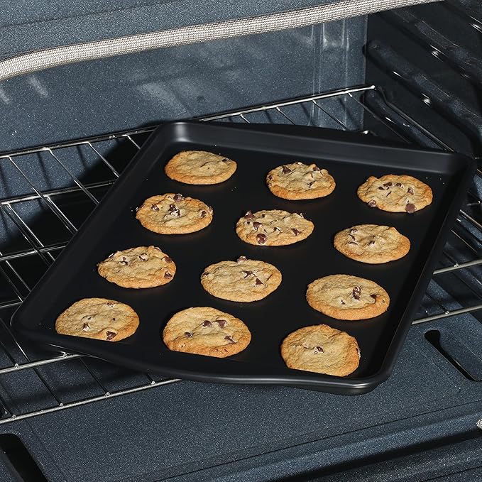 Oster Teston Nonstick Cookie Sheet, 18 x 13 Inch Carbon Steel Baking Pan, Matte Black, Warp-Resistant, PFAS-Free, Oven-Safe