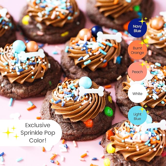 Sprinkle Pop Oh Biscuits! Sprinkle Mix | Blue Orange White Peach Sprinkles with ~20 Dog Bones Wafer Papers| Bluey Themed Sprinkles Made in USA for Decorating Birthday Cakes Cookies Cupcakes, 4oz
