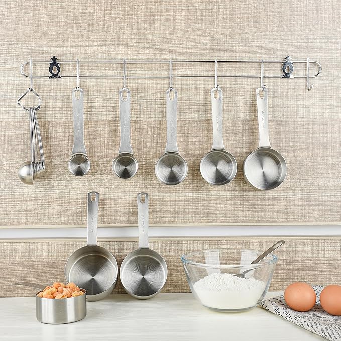 Smithcraft Measuring Cups and Spoons Set 18, Metric&US 18/8 Stainless Steel Measuring Cups and Spoons for Kitchen &Baking, Metal Measue Cup and Spoon for Dry&Liquid, 8 Measure Cups&9 Spoons w/Leveler