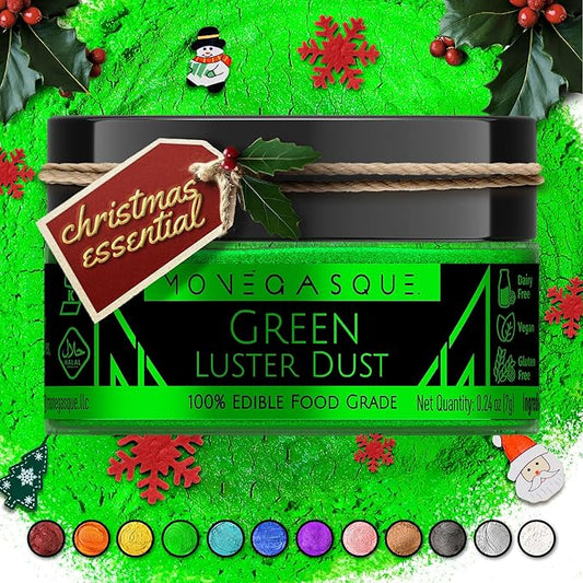 MONÉGASQUE Green Edible Glitter for Drinks 7g – Christmas Edible Glitter for Cakes & Cocktails – Green Luster Dust for Drinks – Drink & Cake Decorations Dust Spray – Cocktail & Drink Shimmer Sparkles