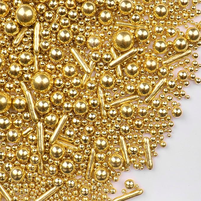 Gold Sprinkles for Cake Decorating, 4.6Oz Rod and Pearl Sprinkles Mix for Baking, Cupcake, Cookie, Ice Cream, Donuts and Cake Decorating