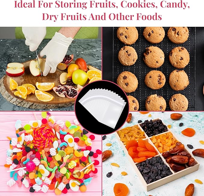 Prestee Self Sealing Clear Cellophane Bags - 200 Pack Clear Plastic Bags for Packaging, Treats, Gifts and Cookie Bags - Self-Sealing with Twist-Tie Closure - Polypropylene Sealable 3x4 Inches