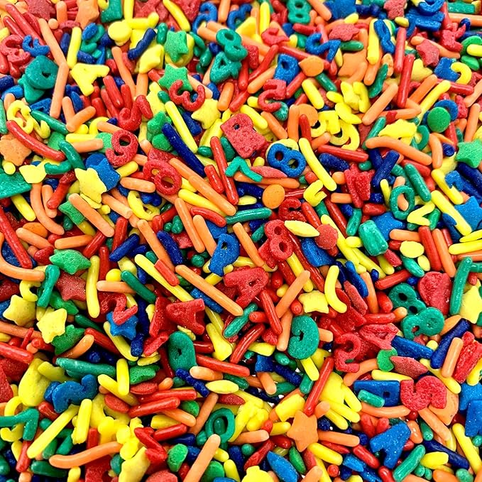 COOL MOM SPRINKLES Alphabet Letters & Numbers Sprinkles (3.5 oz.) – School Teacher Sprinkles for Decorating Cakes, Cupcakes, Cookies & Desserts – Mixed in the USA/Gluten-Free