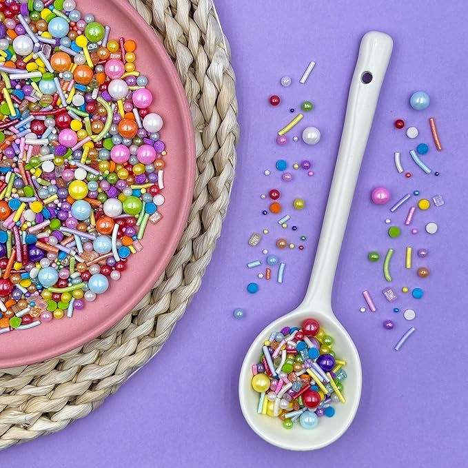 Rainbow Sprinkles for Cake Decorating, 4.6Oz Pastel Jimmies and Pearls Sprinkles Mix for Donut Cookie Baking Brownies Cupcake Ice Cream Toppings