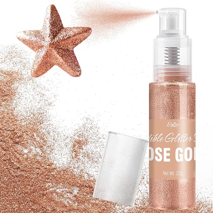 Edible Glitter Spray - 22g Edible Luster Dust Metallic Food Grade Glitter for Drinks, Cake Decorating, Baking - Edible Food Coloring Powder Shimmer Glitter for Cocktail, Icing, Candy (Rose Gold)