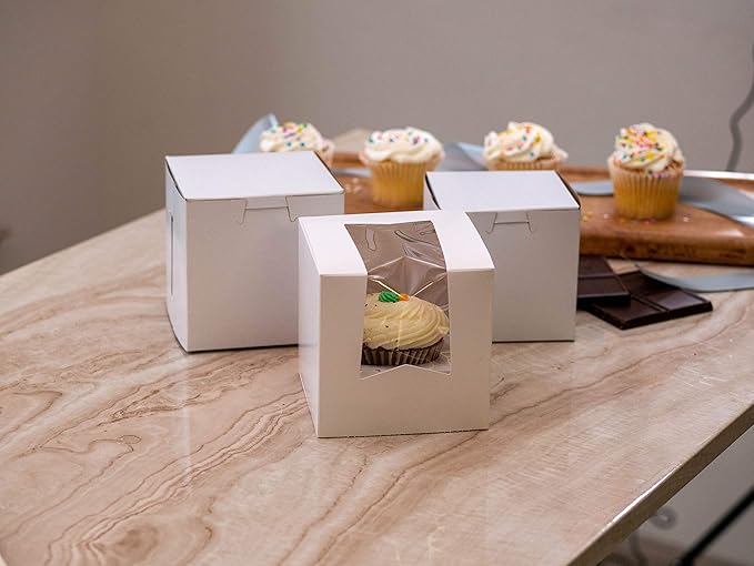 SCT White Window Bakery Boxes with Tuck-in Lid, 10 x 14 x 4, White, Paper, 100/Carton