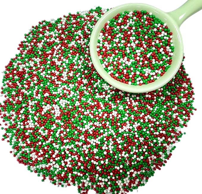 Gevog 2MM Christmas Nonpareils Pearls Sprinkles Mixing Edible Cake Cupcake Sprinkles for Christmas Party Baking Cupcake Cookie Ice Cream Decoration Supplies 110g/ 3.88oz