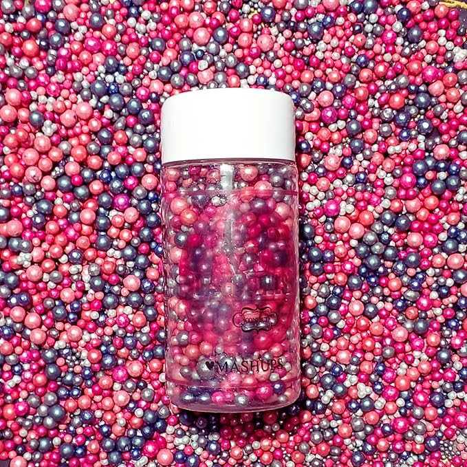 Confect Love Disco Balls Sprinkle Mix, Pink Coral Gray Pearl Candy Decorations Cake & Cupcake Decorations 4.2 Oz