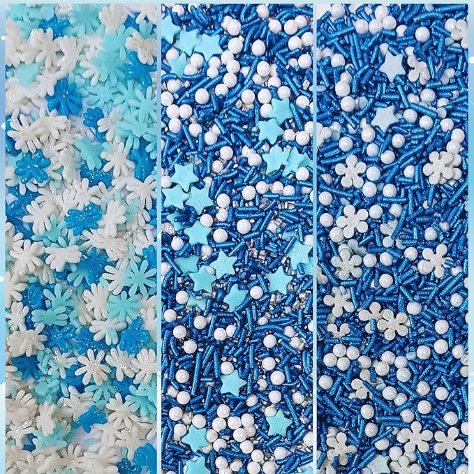 Confect Christmas Sprinkles | Sky Blue, Blue & White Mix | Edible Pearl, Star & Flower Shaped Sprinkles | Winter Holiday Cake & Cupcake Decorations- 5 Oz