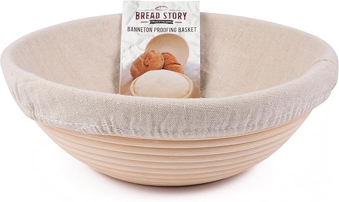 Bread Story Round Banneton Bread Proofing Basket Set – Handmade Rattan Brotform Dough Bowl with Cloth Liner, Sourdough Tools & Baking Supplies for Home Bakers – Baking Kit, 10 Inch