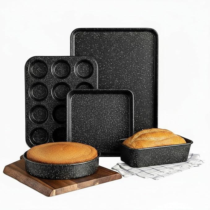 Granitestone Black 5 Pc Nonstick Bakeware Set With Oven Pans, Baking Sheet - Complete Kitchen Baking Set, Oven and Dishwasher Safe