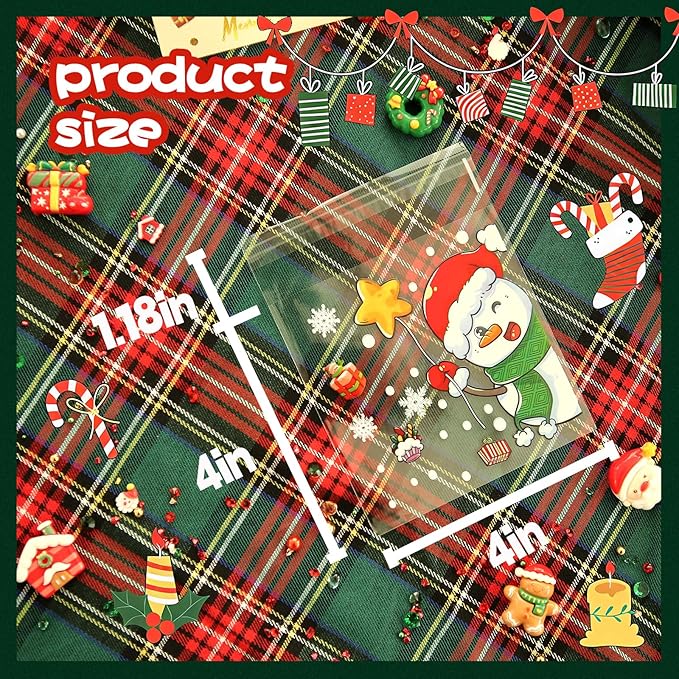 Christmas Cellophane Bags Biscuit Roasting Treat Bags Individual Wrappers Self Adhesive OPP Cookie Bakery Present Gift DIY Candy Decorating Favor Bags (4x4 Inch, 200Pcs)