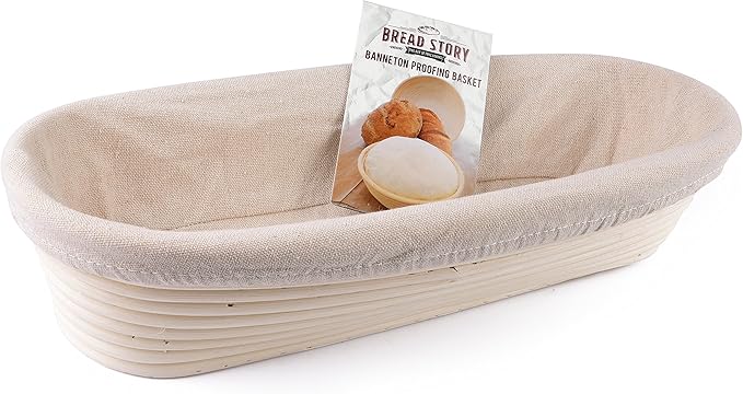 Bread Story Oval Banneton Bread Proofing Basket – 14x6" Oval Sourdough Proofing Basket with Cloth Liner – Handmade Natural Cane Brotform Bowl for Rising, Baking & Artisan Loaves