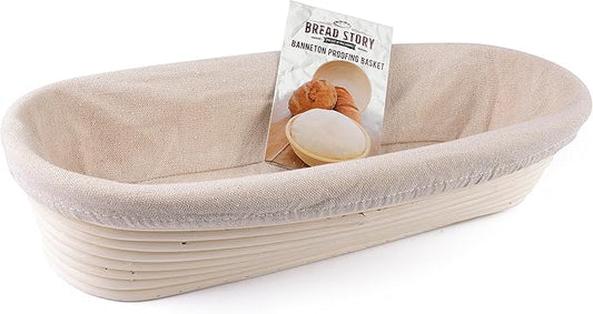 Bread Story Oval Banneton Bread Proofing Basket – 14x6" Oval Sourdough Proofing Basket with Cloth Liner – Handmade Natural Cane Brotform Bowl for Rising, Baking & Artisan Loaves