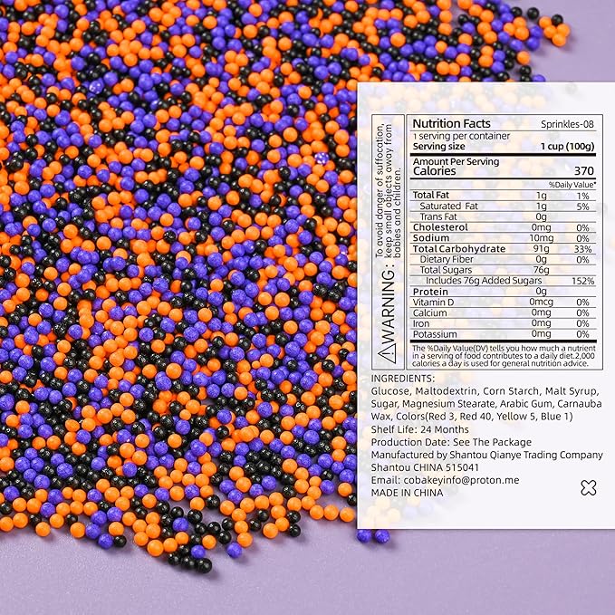 Nonpareils Sprinkles for Cake Decorating, Black & Orange Purple Sprinkles Perfect for Cupcake Toppers Wedding Party Valentines Halloween Christmas Supplies 3.52 Ounce
