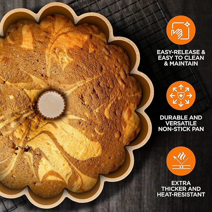 NutriChef 9 Inch Marquise Cake Pan, Thick & Heavy Cast Aluminum Bakeware Cake Mold for Cake with Fluted Easy-Release Edges for Uniform Browning & Baking, Nonstick Heat-Resistant Coating