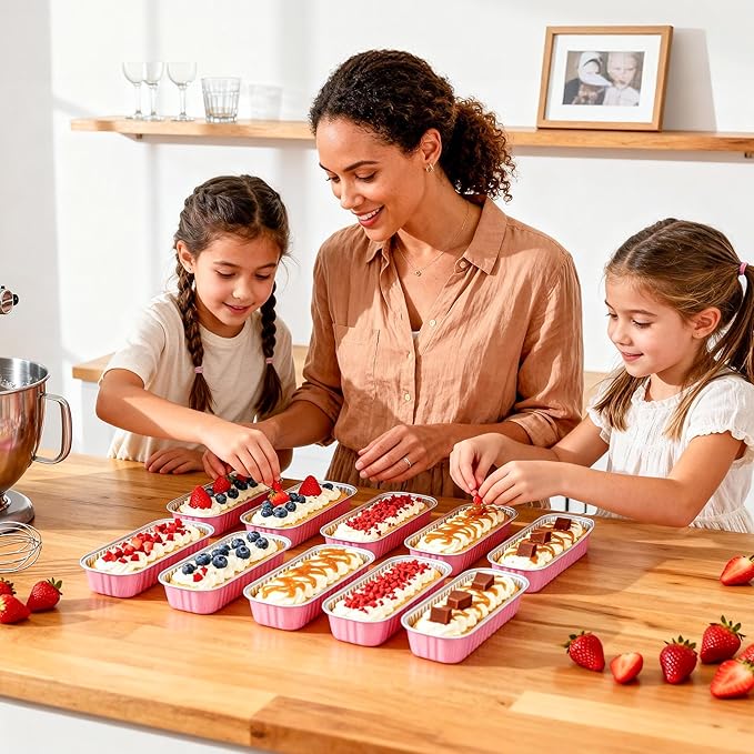 100 Pack Mini Cake Pans with Lids and Spoons Rectangular Aluminum Foil Baking Pans Mini Cheesecake Containers(6.8oz)