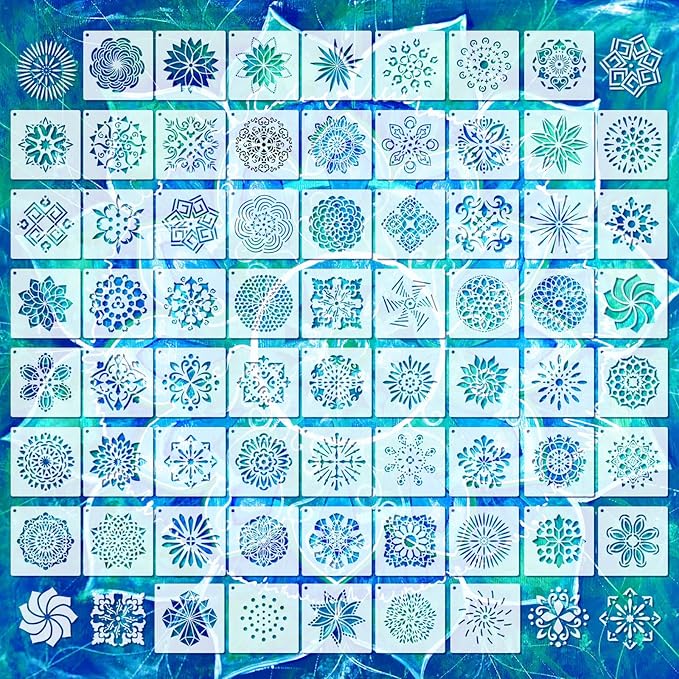 66 Pcs Small Stencils for Crafts Reusable 3 Inch Stencils for Painting on Wood DIY Craft Paint Template for Wall Home Decor Card Rock Canvas Drawing Holiday Ornament(Mandala)