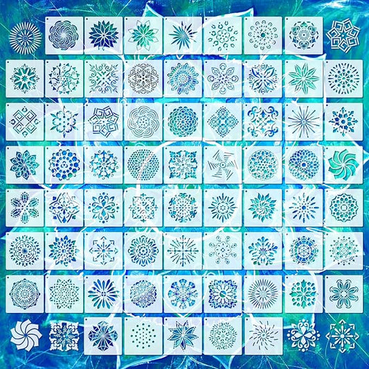 66 Pcs Small Stencils for Crafts Reusable 3 Inch Stencils for Painting on Wood DIY Craft Paint Template for Wall Home Decor Card Rock Canvas Drawing Holiday Ornament(Mandala)