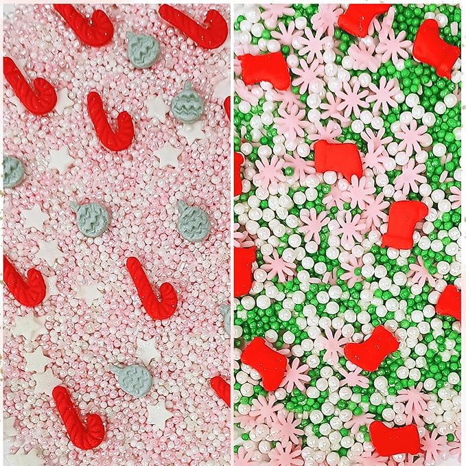 Confect Christmas Sprinkles | Christmas Sprinkles - Green White Silver Pink Pearls Sparkling sugar I Christmas Tree Stocking & Candy Canes for Dessert Decorating- 5 Oz