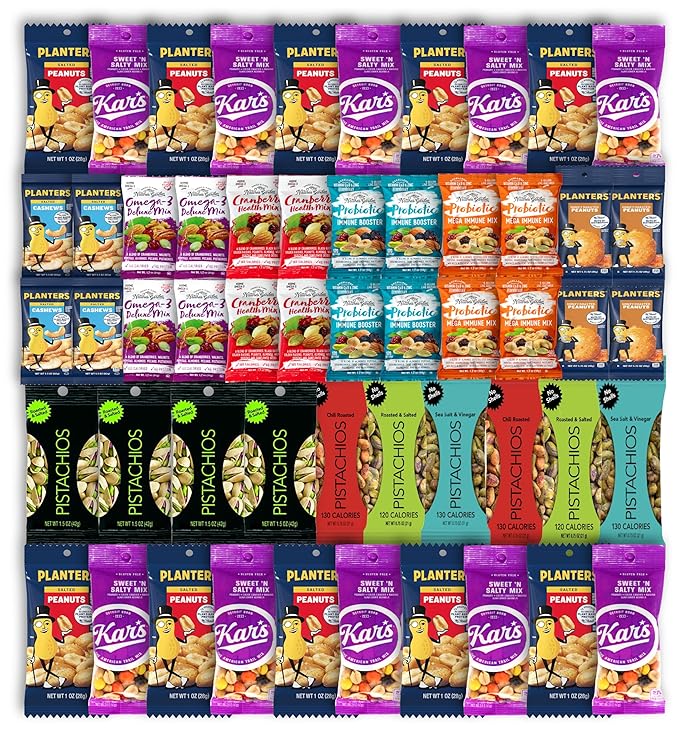 Niro Gift Basket | Nut and Trail Mix Assortment | 12 Different Flavors | 54 Packs of Nuts and Trail Mixes