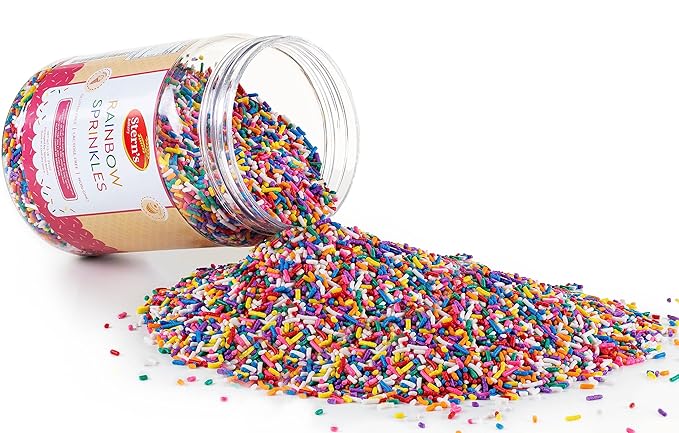 Rainbow Sprinkles | Bulk Sprinkles Rainbow Jimmies-1.5 LB in Resealable Container | Sprinkles for Cake Decorating, Ice Cream Toppings & Baking | Nut-Free, Gluten Free & Lactose Free | Stern’s Bakery