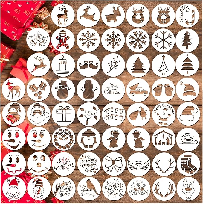 60pcs Christmas Stencils for Painting on Wood 3 Inch Small Nativity Ornament Reusable Holiday Xmas Drawing Stencil Templates for Wood DIY Crafts Card Paper Gift Home(Christmas Two)