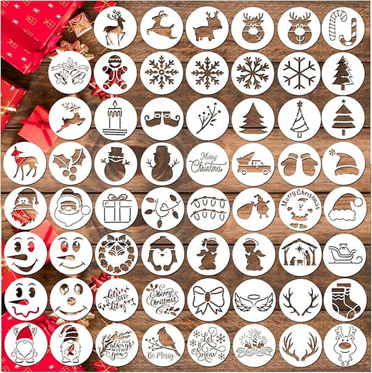 60pcs Christmas Stencils for Painting on Wood 3 Inch Small Nativity Ornament Reusable Holiday Xmas Drawing Stencil Templates for Wood DIY Crafts Card Paper Gift Home(Christmas Two)