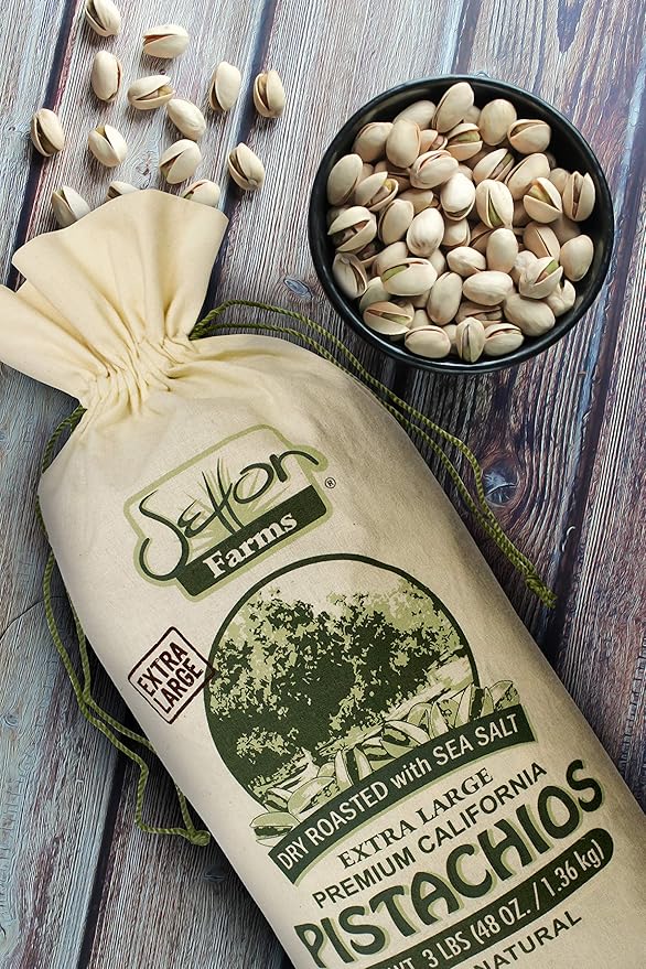 Setton Farms Pistachios, Dry Roasted and Salted Pistachios, Extra Large Premium California Pistachios, In Shell Pistachios, 3lb Burlap Gift Bag, 48 oz, Certified Non-GMO, Gluten Free, Vegan and Kosher