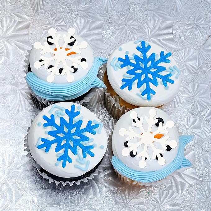 Gyufise 60Pcs Edible Snowflake Cupcake Toppers Winter Cupcake Picks Water Paper Winter Frozen Cake Decorations for Snowflake Theme Baby Shower Kids Birthday Party Supplies Blue White