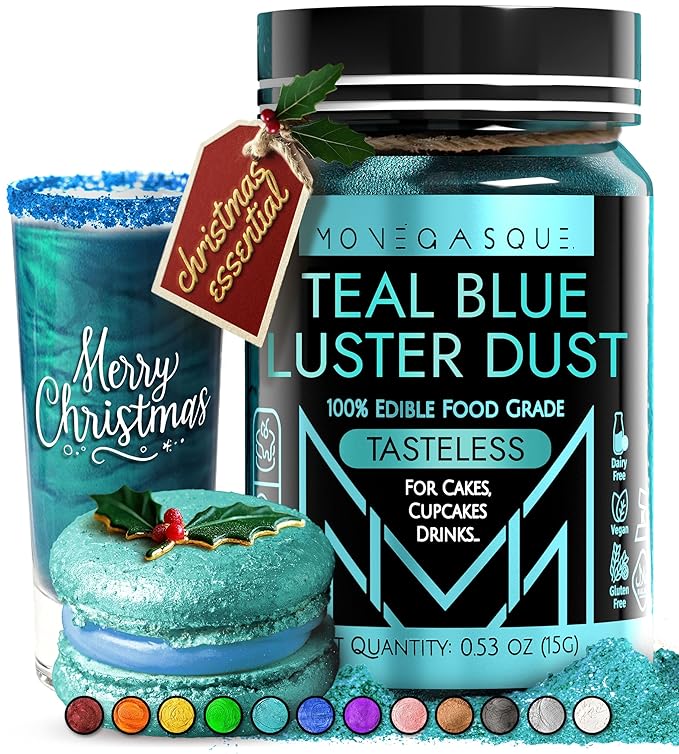 MONÉGASQUE Teal Blue Edible Glitter for Drinks 15g – Edible Glitter for Cakes & Cocktails Shimmer – Cocktail, Cake, & Cupcake Luster Dust Spray – Food Coloring & Christmas Drink Decorations Sprinkles