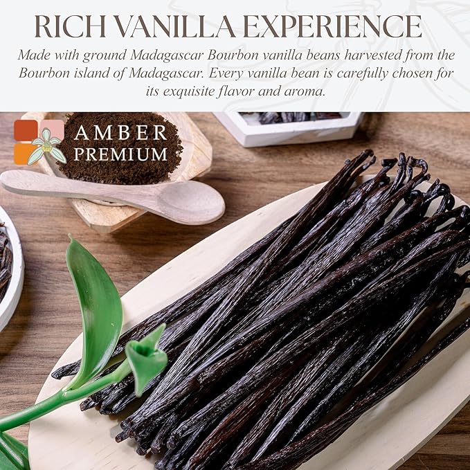 Amber Premium Alcohol Free Vanilla Bean Paste 150g / 4 fl oz (US) - Made with Authentic Madagascar Vanilla Beans - Vegan, Kosher, Chef Recommended for Baking, Desserts, and Pastries