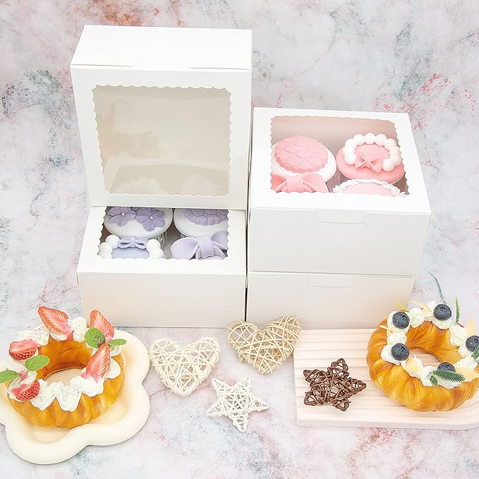 50pcs 6x6x3 Inch White Cupcake Boxes with Window - Ideal for Various Sweets and Desserts, Including Cookies, Macarons, Pastry, Donuts, Muffins, and Chocolate Covered Strawberries
