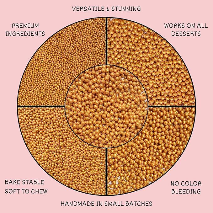 Confect Pearl Gold Sprinkles | Gold Sprinkles for Cakes & Cupcakes Decoration & Celebration | Assorted pack of 5 All That Glitters | Mix Golden Pearl Dragees | Vegan, Gluten-Free, Nut-Free, Soy-Free, Dairy-Free, Palm Oil-Free, No Artificial Dyes- 5 Oz