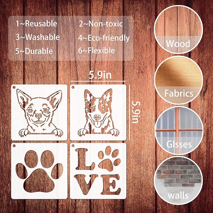 16 Pieces Dog Stencils Dog Paw Stencil for Painting on Wood Reusable Painting Templates for DIY Crafts Scrapbook Sign Shirt Canvas (16 Dog)