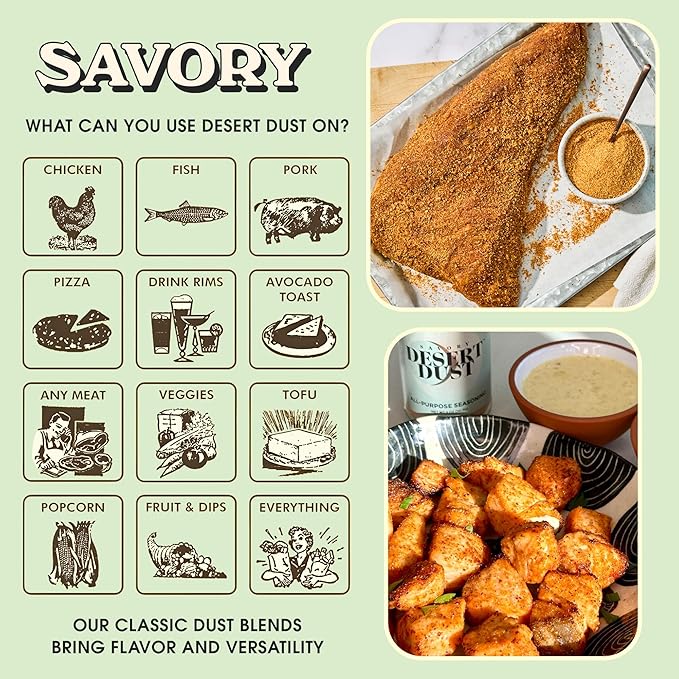 Desert Dust Savory Seasoning – Organic Date Sugar Blend with Cumin, Paprika & Chili | Perfect Savory Spice for Chicken, Fish, Veggies & More | Low-Glycemic, Gluten-Free, No Brown Sugar (5oz)