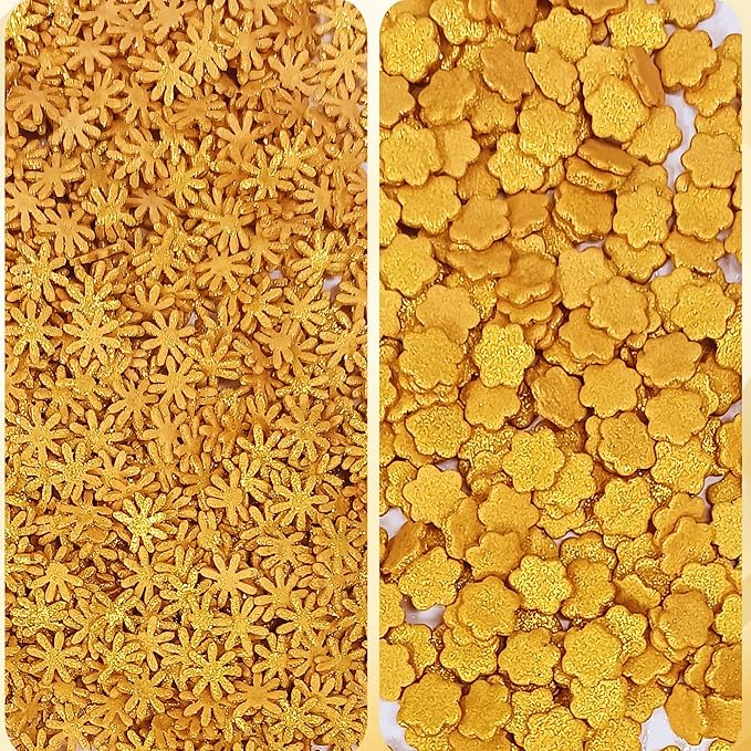 Confect Christmas Sprinkles | Gold Sprinkles | Mix Heart & Star | Flower & Snowflakes For Cake Decorating Sprinkle | Edible Sprinkle for Cupcakes - Vegan, Gluten-Free, Nut-Free, Soy-Free, Dairy-Free, Palm Oil-Free- 5 Oz