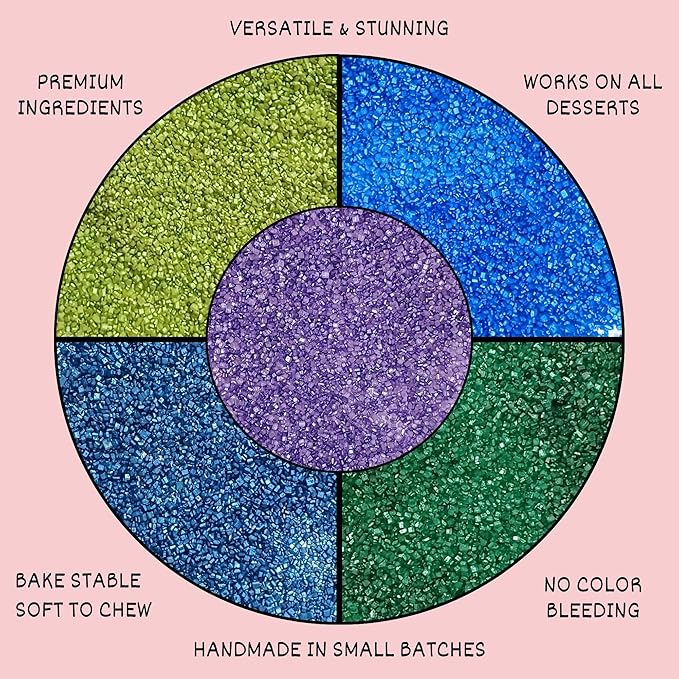 Confect Sprinkles- 5 Pack Assorted Edible Sugar Crystals in Parrot Green, Green, Blue, Purple & Midnight Blue – Decorative Toppings for Cakes, Cupcakes & Cookies – Vegan, Gluten-Free, Nut-Free, Soy-Free, Dairy-Free, Palm Oil-Free, dye-Free-5 Oz