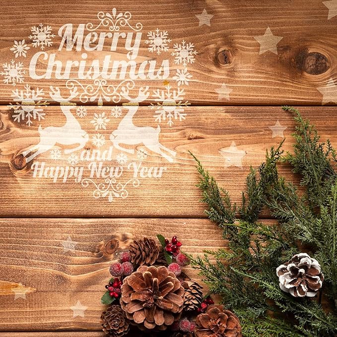 YKW 10 Pcs Large Christmas Stencils Set - Reusable 14.1x8.6 Inch Holiday Templates for Painting on Wood and DIY Decor - Snowman, Tree, Reindeer Designs - Craft Kit for Adults - Festive Art Supplies