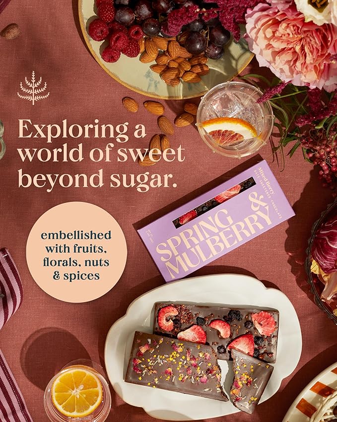 Spring & Mulberry Dark Chocolate Bars – Healthy Dark Chocolate, Date-Sweetened - Mixed Berry 12 Pack